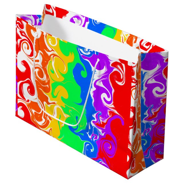 Rainbow Fluid Art Geburtstag Große Geschenktüte (Vorderseite Schrägansicht)