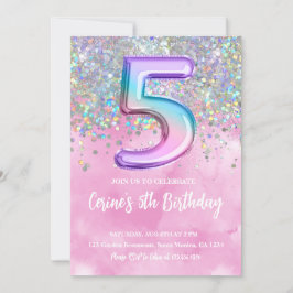 Rainbow Foil Girl 5. Geburtstag Einladung