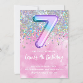 Rainbow Foil Girl 7. Geburtstag Einladung