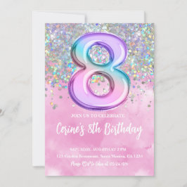 Rainbow Foil Girl 8. Geburtstag Einladung