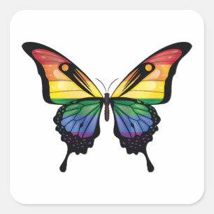 Rainbow Frack Butterfly Flag Quadratischer Aufkleber