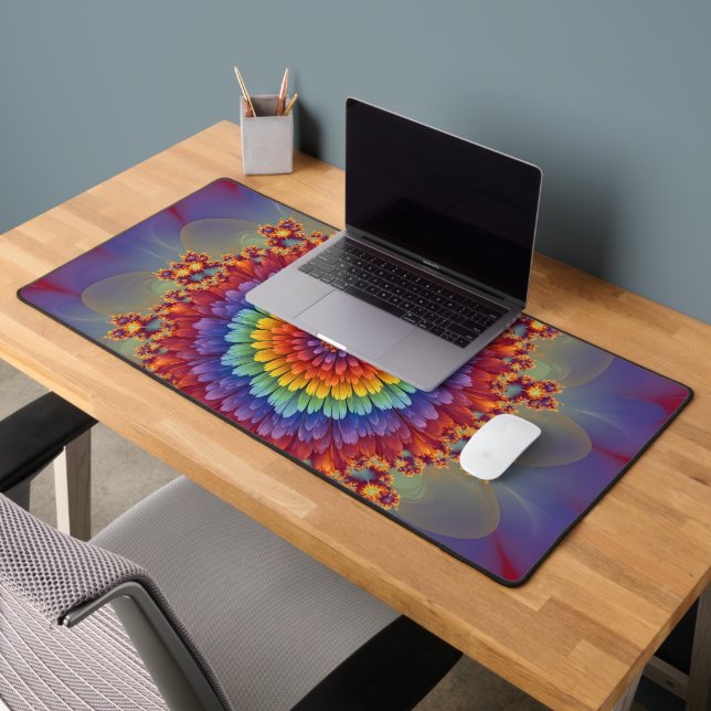 Rainbow Fractal Dahlia Bloom Abstract Schreibtischunterlage (Büro 2)