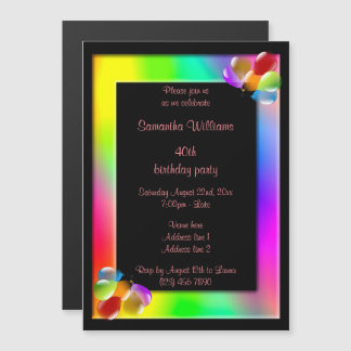 Rainbow Frame & Farbballons 40. Geburtstag Magneteinladung
