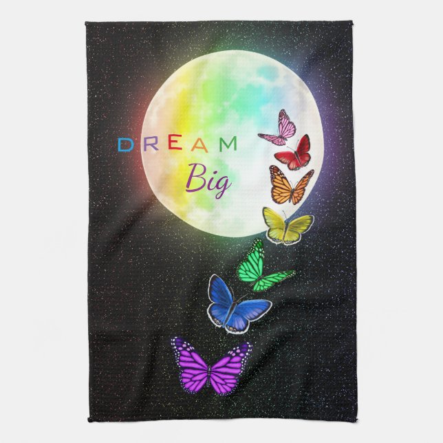 Rainbow Full Moon & Rainbow Butterfets Dream Big Geschirrtuch (Vertikal)