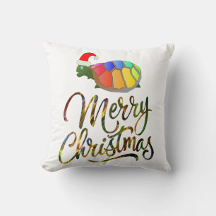 Rainbow Funny Turtle Wear Weihnachtsmannmütze Weih Kissen