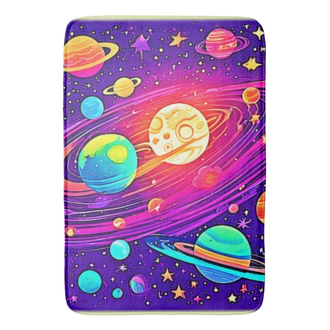Rainbow Galaxy: Cartoon Spaß Badematte (Vorderseite Vertikal)