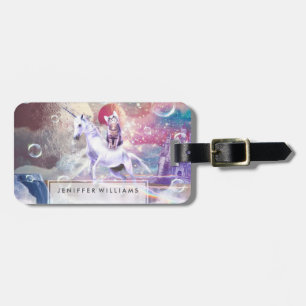 Rainbow Galaxy Katze, die im Weltraum einhorn reit Gepäckanhänger