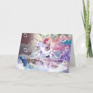 Rainbow Galaxy Katze, die im Weltraum einhorn reit Karte
