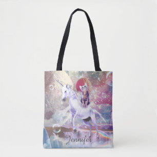 Rainbow Galaxy Katze, die im Weltraum einhorn reit Tasche