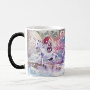 Rainbow Galaxy Katze, die im Weltraum einhorn reit Verwandlungstasse