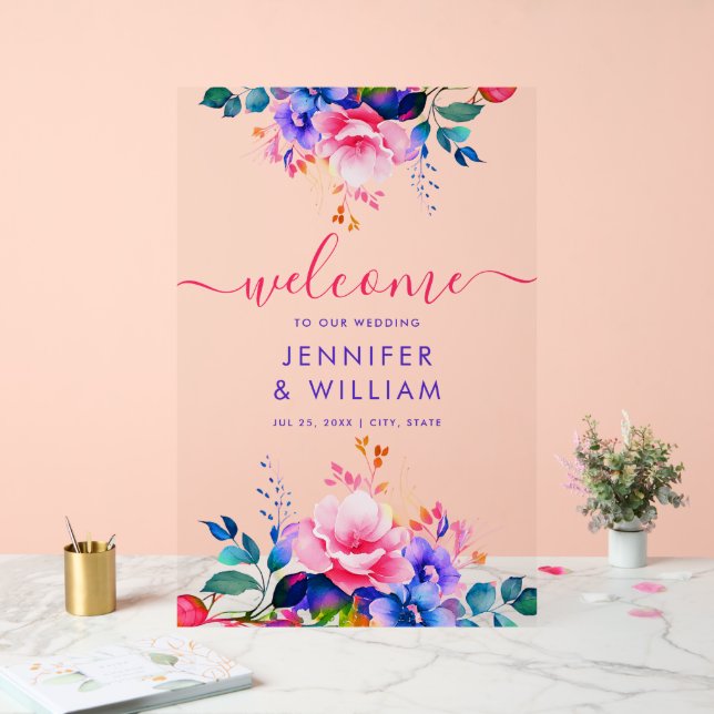 Rainbow Garden Floral Script Mariage Bienvenue (Mariage)
