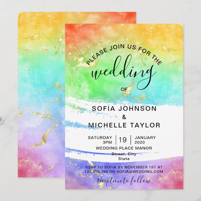 Rainbow Gay and Lesbian Pride Mrs & Mrs. Invitatio Einladung (Vorne/Hinten)