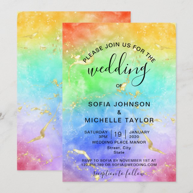 Rainbow Gay and Lesbian Pride Mrs & Mrs. Invitatio Einladung (Vorne/Hinten)