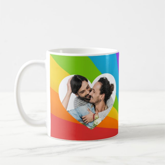 Rainbow Gay Couple Foto im Herzen Romantische Lieb Kaffeetasse (Links)