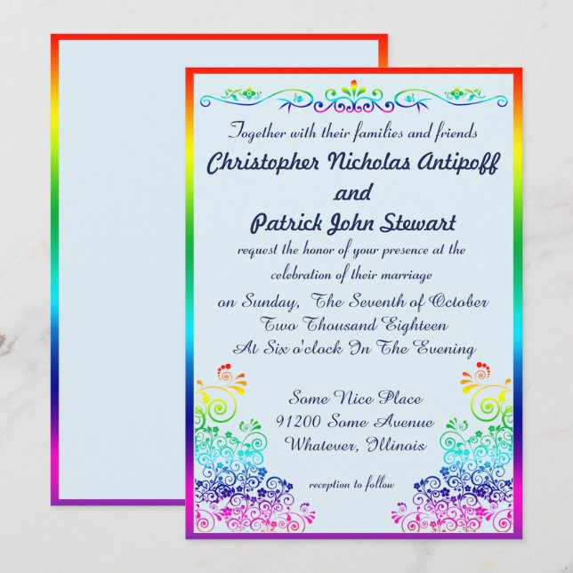 Rainbow Gay Elegant Stilvolle Hochzeit Einladung (Vorne/Hinten)