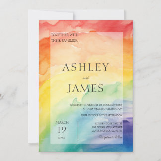 Rainbow Gay Lesbian Wedding LGBTQ Watercolor Einladung