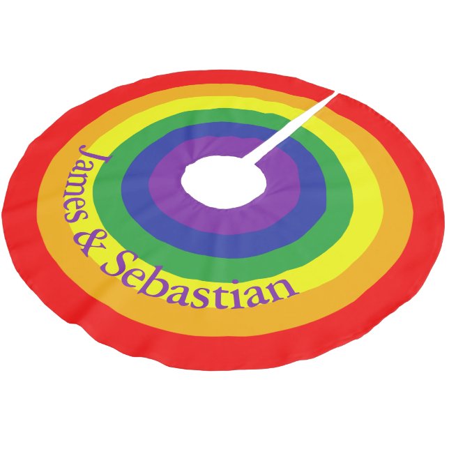 Rainbow Gay Pride Farbenfroh Personalisiert Polyester Weihnachtsbaumdecke (Schrägansicht)