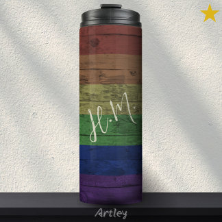 Rainbow Gay Pride Flag LGBT Wood Grain Individuell Thermosbecher