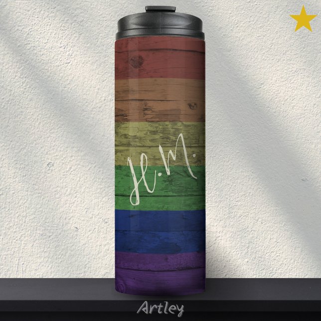 Rainbow Gay Pride Flag LGBT Wood Grain Individuell Thermosbecher (Von Creator hochgeladen)