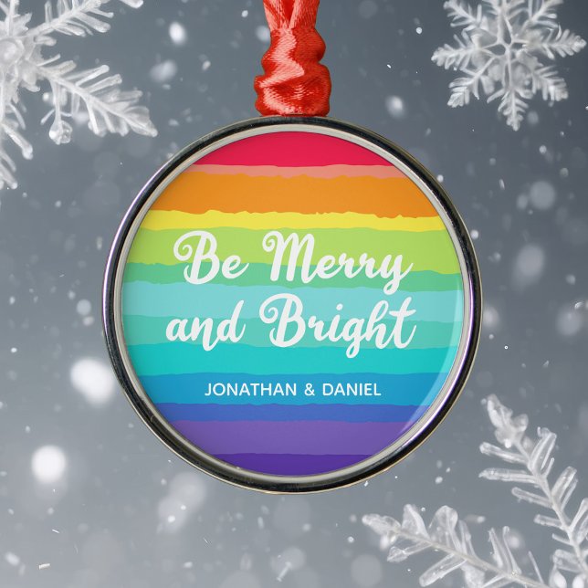 Rainbow Gay Pride Merry & Bright Custom Christmas Ornament Aus Metall (Von Creator hochgeladen)