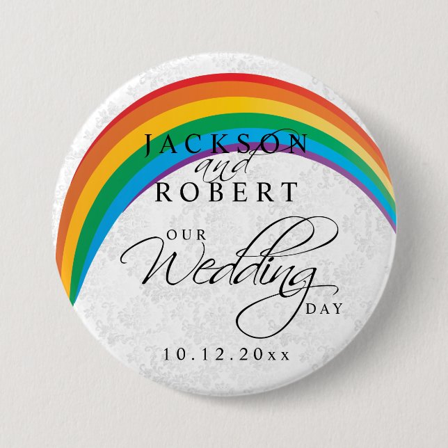 Rainbow Gay - Unser Hochzeitstag Button (Vorderseite)