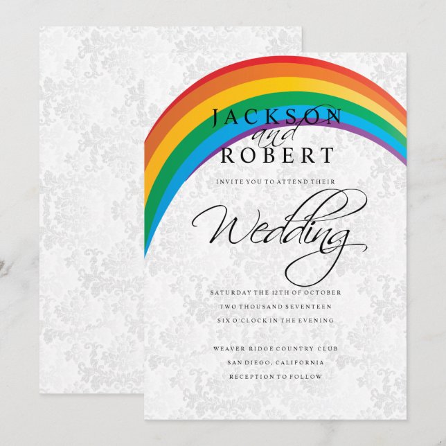 Rainbow Gay Wedding Einladung (Vorne/Hinten)