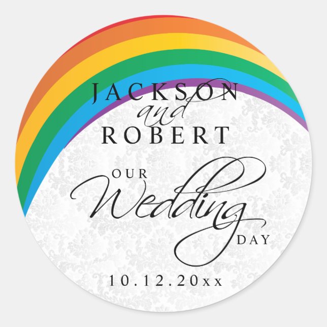 Rainbow Gay Wedding Runder Aufkleber (Vorderseite)