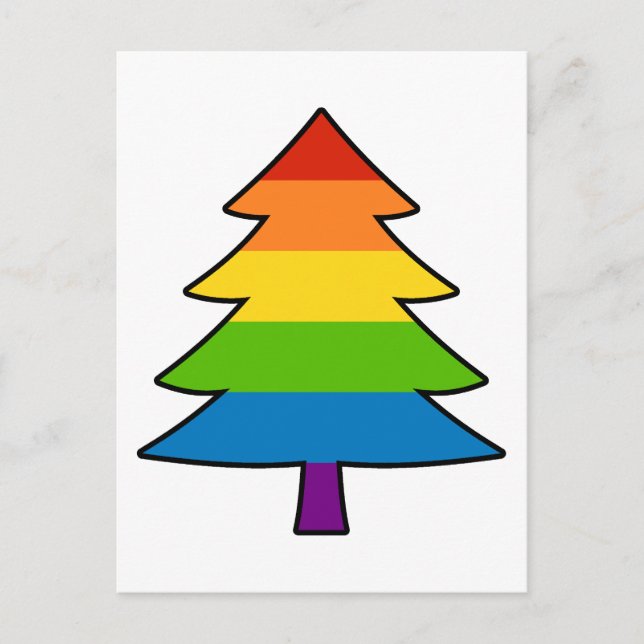 Rainbow Gay Xmas Tree Feiertagspostkarte (Vorderseite)