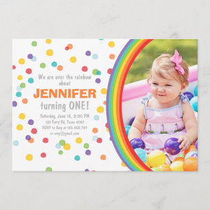 Rainbow-Geburtstags-Einladung Girl Confetti Einladung