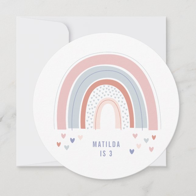 Rainbow-Geburtstagseinladung in Rosa lila + Blau (Vorderseite)