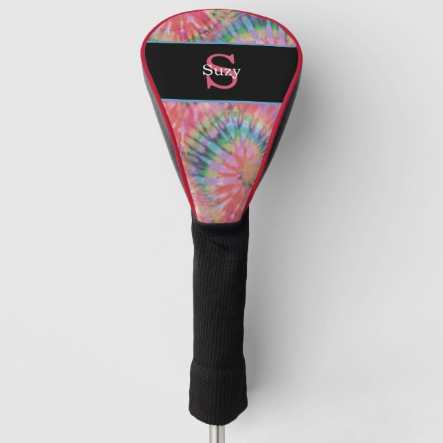 Rainbow-Gefärbte Krawatte Hippie-Muster Initial-Mo Golf Headcover (Vorderseite)