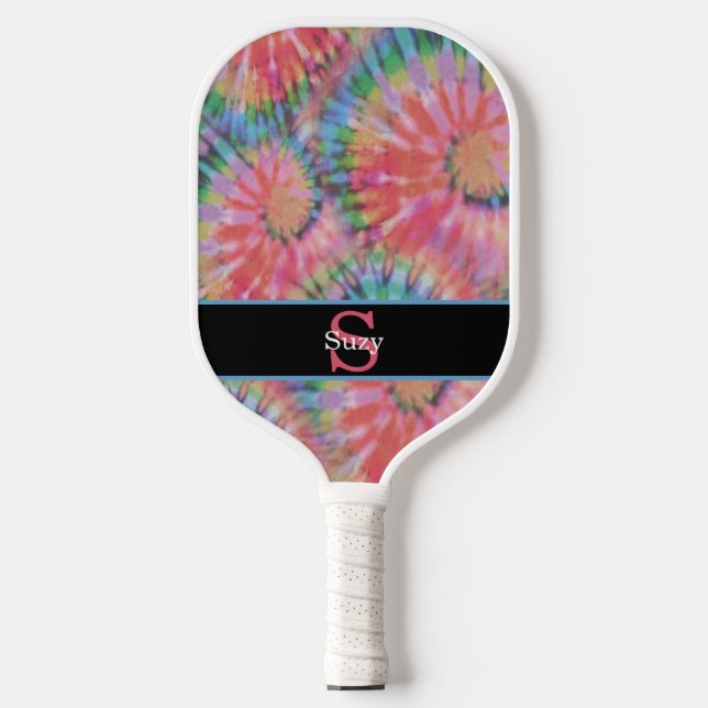 Rainbow-Gefärbte Krawatte Hippie-Muster Initial-Mo Pickleball Schläger (Vorderseite)