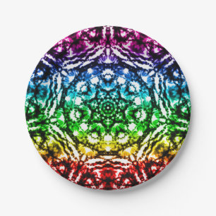 Rainbow Gefärbte Krawatte Mandala Starparty Pappteller