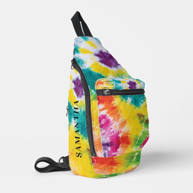 Rainbow Gefärbte Krawatte Personalisiert farbig Crossbody Bag (Linke Seite)