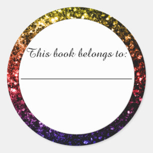 Rainbow-gelbe lila Imitate Glitzer Buchzeichen Runder Aufkleber