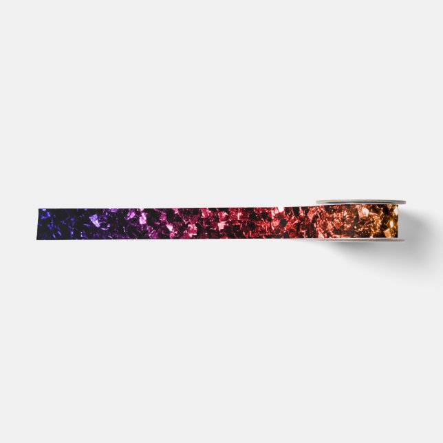 Rainbow-gelbe rote lila Imitate Glitzer Glitzern Satinband (Vorderseite)