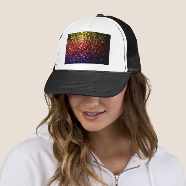 Rainbow-gelbe rote lila Imitate Glitzer Glitzern Truckerkappe (Beispiel)
