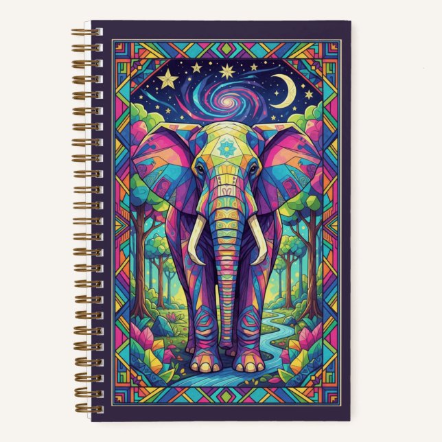 Rainbow Geometric Elephant Cosmic Forest Journal (Recto)