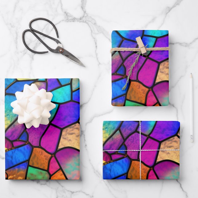 Rainbow-gestanztes Glasmuster Geschenkpapier Set (Vorderseite)