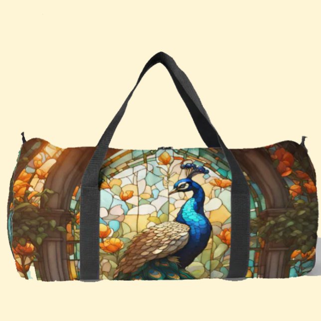 Rainbow-gestanztes Glass Peacock Große Duffel-Tasc Duffle Bag (Von Creator hochgeladen)