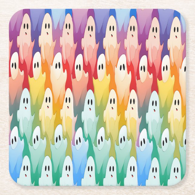 Rainbow Ghosts Rechteckiger Pappuntersetzer (Vorderseite)