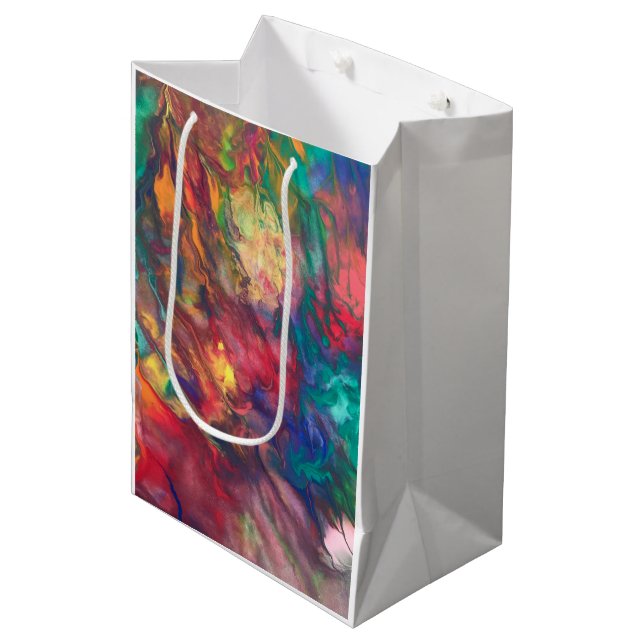 Rainbow Gift Bag Farbige Groovy Party Papiertasche Mittlere Geschenktüte (Vorderseite Schrägansicht)