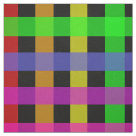 Rainbow Gingham auf schwarz Stoff