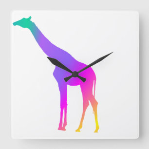 Rainbow Giraffe Quadratische Wanduhr