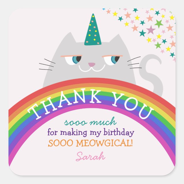 Rainbow Girl Birthday Danke Quadratischer Aufkleber (Vorderseite)