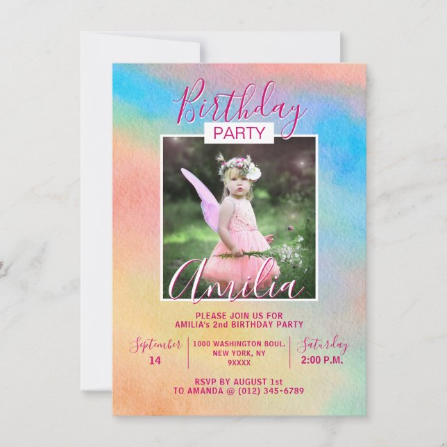 Rainbow Girl BIRTHDAY Party | FOTO Einladung (Vorderseite)