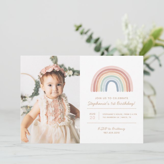 Rainbow Girl Birthday Party Foto Einladung (Stehend Vorderseite)