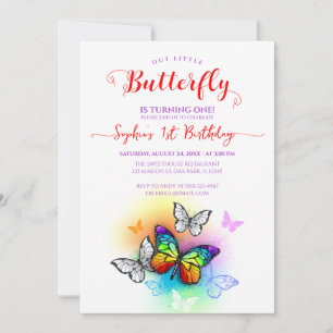 Rainbow Girl Butterfly 1. Geburtstag Einladung