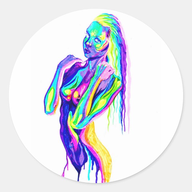 Rainbow girl  canvas print runder aufkleber (Vorderseite)
