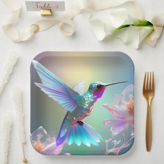 Rainbow Glass Hummingbird, Pappteller (Hochzeit)